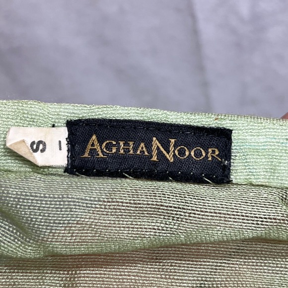 Agha Noor Kurta Tunic Womens S Embroidered Gold Lime Green Gauzy Pakistani - Picture 13 of 14